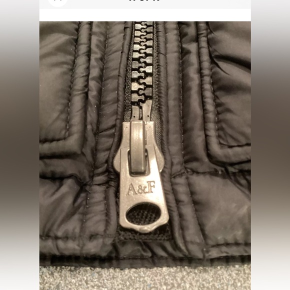 Down Coat Men's M Abercrombie And Fitch Ultra Puffer Hooded Black Green Interior - Picture 7 of 16